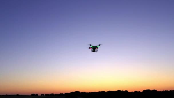 Aerial View Drone Quadcopter Flying Digital Camera Field Sunset Sky — Stock Video