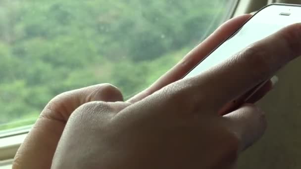 Asiatisk Ung Kvinna Sätter Sig Nära Fönstret Higth Hastighet Järnväg — Stockvideo