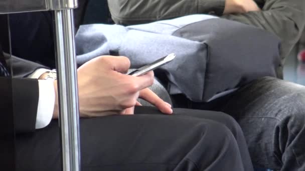 Ultra Close Hand Asian Man Using Smart Phone Train Taiwan — Stock video