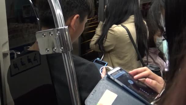 Ultra Asian Young Woman Using Smart Phone Train Good Time — Stock Video