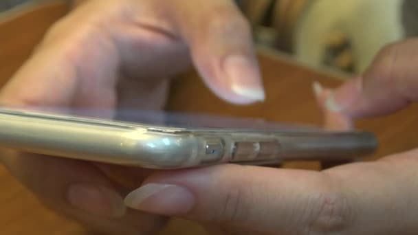 Closeup Asian Woman Hands Using Touchscreen Tablet Smartphone Device Dan — Stock Video