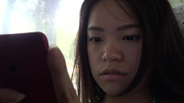 Closeup Asian Woman Used Touchscreen Tablet Smartphone Device Young Woman — Stock Video