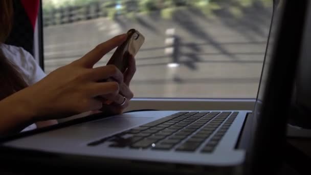 Femme Affaires Travaillant Avec Ordinateur Dans Les Voyages Train Asiatique — Video