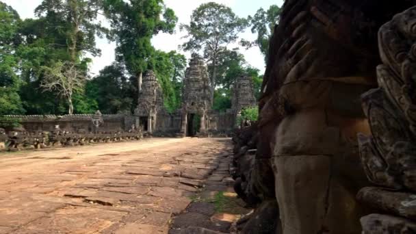 Bejárat Preah Khan Templomba Ősi Műemlék Romok Angkor Thom Kambodzsában — Stock videók