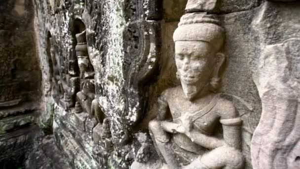 Preah Khan Oyulmuş Yapılar Antik Oymalar Dünya Mirası Alanı Angkor — Stok video