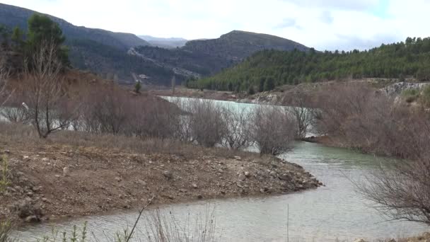 Kアルバセテ山の景色と松とダムの遺跡またはNerpioの沼 スペイン — ストック動画