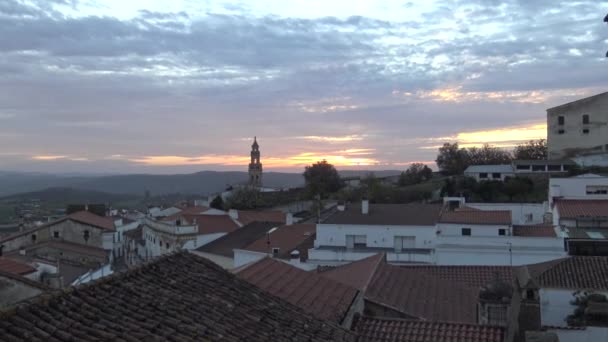 Prachtige Zonsondergang Luchtfoto Van Katholieke Kerk Gelegen Spaanse Stad Jerez — Stockvideo