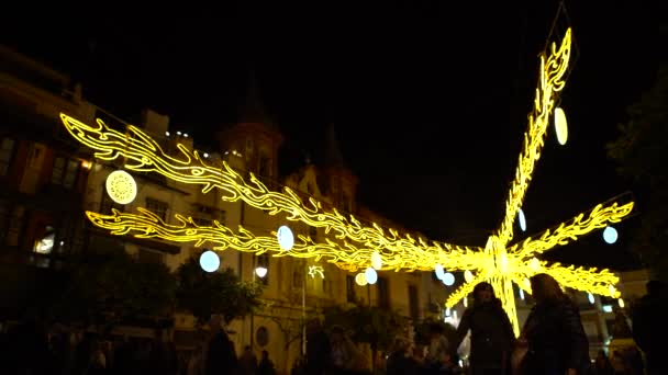 Sevilla España Diciembre 2016 Hermoso Árbol Navidad Con Luces Decoraciones — Vídeo de stock