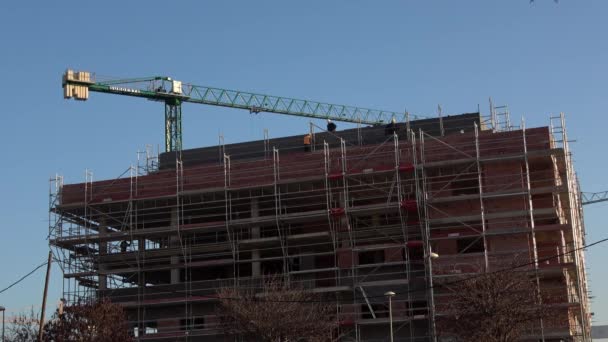 Sevilla Spanje Januari 2019 Huis Aanbouw Met Industriële Torenkranen Bouwkraan — Stockvideo