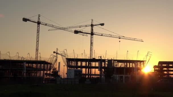 Seville Spain January 2019 Sunset House Construction Industrial Tower Cranes — Stock Video
