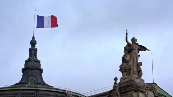 Париж Франція Січня 2018 Повільний Рух Прапора Франції Розмахує Вітром — стокове відео