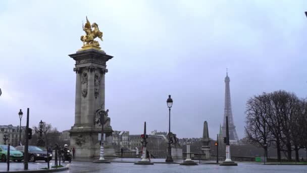 París Francia Enero 2018 Puente Alexandre Iii Con Torre Eiffel — Vídeo de stock