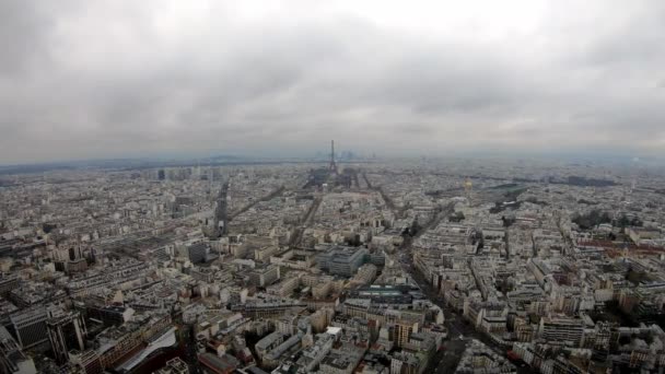 Flygfoto Över Eiffeltornet Och Paris City Förhöjd Utsikt Över Stadsbilden — Stockvideo