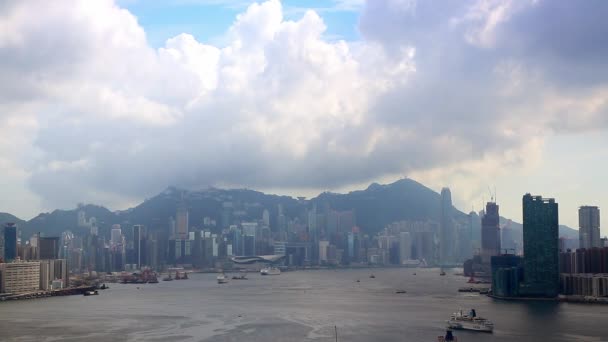 Vista Panorámica Del Horizonte Isla Hong Kong Con Rascacielos Durante — Vídeo de stock