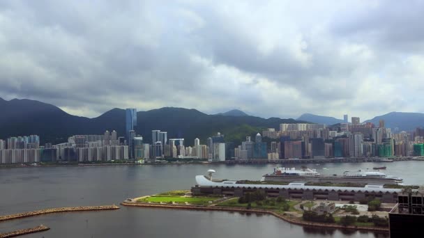 Vista Panorámica Del Horizonte Isla Hong Kong Con Rascacielos Durante — Vídeo de stock