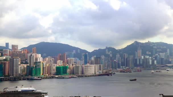 Hong Kong Island Skyline Panorama Met Wolkenkrabbers Bij Dag Uitzicht — Stockvideo