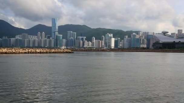 Vista Del Paisaje Urbano Hong Kong Día Con Nubes Horizonte — Vídeo de stock