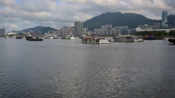 Вид Гонконгської Цитаделі День Хмар Горизонт Міста Біля Бухти Коулун — стокове відео