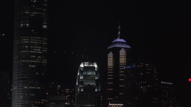 Pulau Hong Kong Malam Hari Pemandangan Kota Kowloon Pelabuhan Victoria — Stok Video