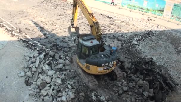 Hong Kong September 2014 Excavator Construction Vehicle Dig Soil 这些车辆在香港的建筑工地及工业中使用 — 图库视频影像