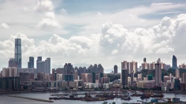 Timelapse Top View Hong Kong Modern Skyscrapers Day Whit Cloud — стокове відео