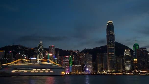 Timelapse Hong Kong Island Skyline Panorama Skyscrapers Night City View — Stock Video