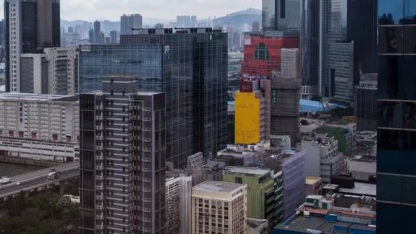 Timelapse Top Nézd Meg Hong Kong Városképét Nap Fehér Felhők — Stock videók