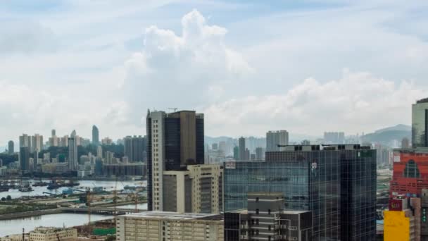 Timelapse Top View Hong Kong Modern Skyscrapers Day Whit Clouds — Stock Video