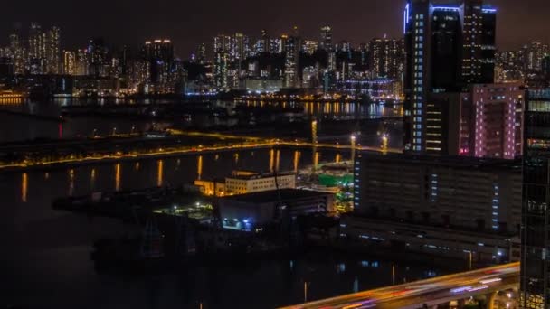 Timelapse Top View Hong Kong Cityscape Night Panorama Města Poblíž — Stock video
