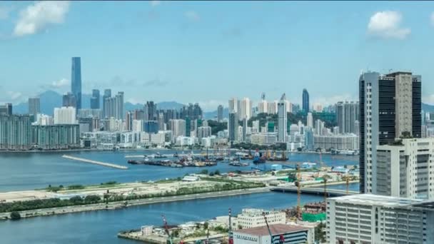 Timelapse Top View Hong Kong Modern Skyscrapers Day Whit Cloud — стокове відео