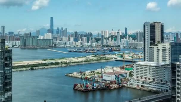 Timelapse Top View Hong Kong Cityscape Day Whit Cloud Skyline — стокове відео