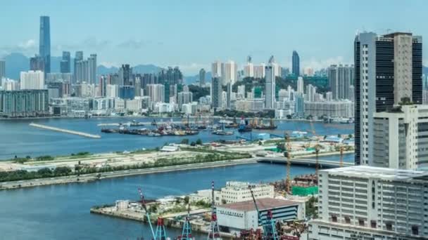 Timelapse Top Uitzicht Hong Kong City Scape Dag Whit Wolken — Stockvideo