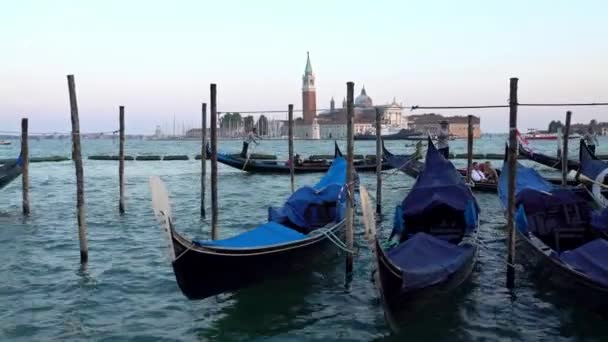 Venice Italy September 2018 Beautiful View Traditional Gondolas Moored San — Stock Video