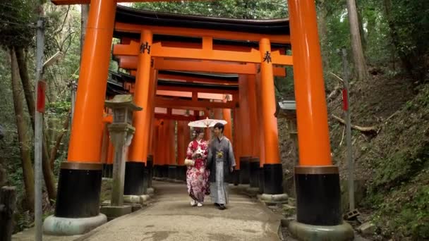 Kyoto Japão Abril 2019 Pessoas Locais Com Quimono Japonês Andando — Vídeo de Stock