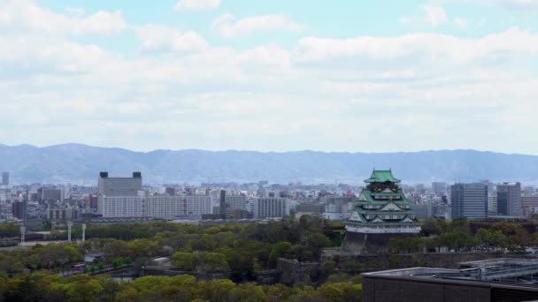 Erhöhte Ansicht Der Alten Japanischen Burg Von Osaka Als Symbol — Stockvideo