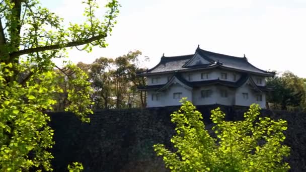 日本古代大阪城堡警卫室 作为日本关西地区的象征 这是一个有名的旅游胜地 古老遗产建筑美丽的风景地标 — 图库视频影像