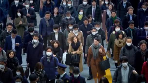 Tokyo Japan Februari 2020 Overhead View Business People Shinagawa Station — Stockvideo