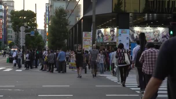 日本东京 2017年9月30日 4K人群穿过东京秋叶原地区的街道 该地区以日本的电子和动漫商店闻名 亚洲人行横道 日本购物 — 图库视频影像