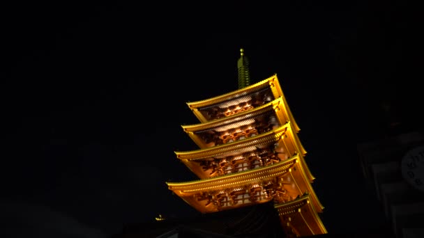 4K位于No的Asakusa Kinryu Zan Senso Ji的五层塔 靠近Hozomon门 游客们参观了位于日本东京森索吉最古老寺庙中的日本塔 — 图库视频影像