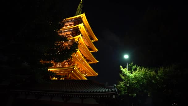 Pagoda Plantas Asakusa Kinryu Zan Senso Nitgh Cerca Puerta Hozomon — Vídeo de stock