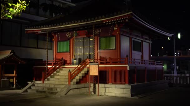 Oude Boeddhistische Tempel Asakusa District Nigth Japans Shinto Heiligdom Straat — Stockvideo