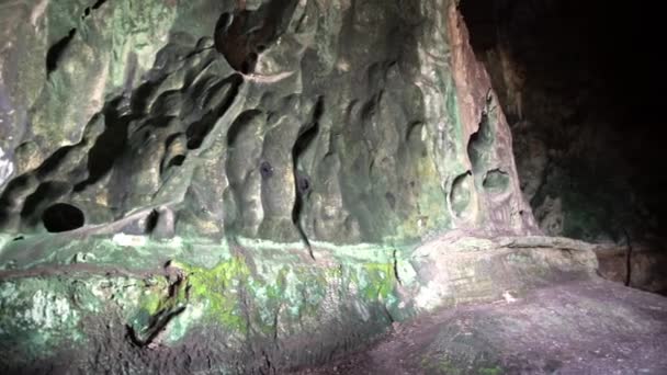Hermosa Cueva Piedra Caliza Natural Malasia Entrada Cueva Oscura Desde — Vídeo de stock