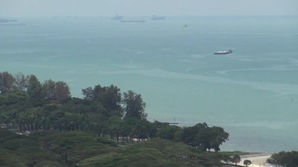 Luchtfoto Van Het Park Aan Oostkust Met Wolkenkrabbers Bij Singapore — Stockvideo