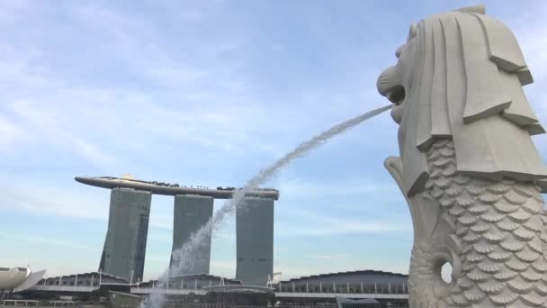 싱가포르는 메리언 마리나 호텔의 중심이다 메리언 Merlion 사자의 머리와 물고기 — 비디오