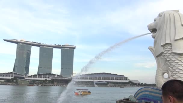 Singapore April 2015 Singapore Centrum Met Merlion Marina Bay Sands — Stockvideo