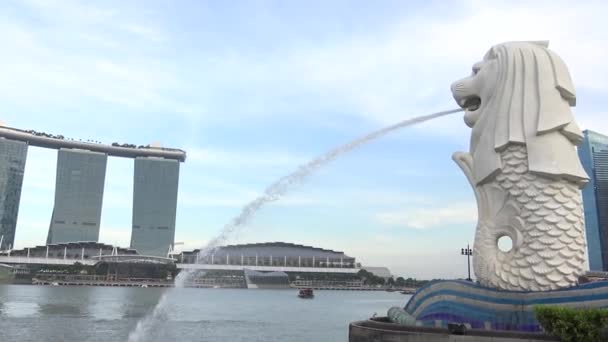 Σιγκαπούρη Απριλίου 2015 Σιγκαπούρη Κέντρο Merlion Και Marina Bay Sands — Αρχείο Βίντεο