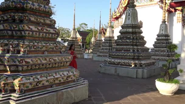 Retrato Bela Mulher Tailândia Phra Chedi Rai Wat Pho Fora — Vídeo de Stock