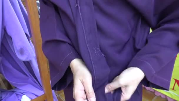 チェンマイ 4月2016 4K女性観光客ワット ホータムを訪問し 紫色のカバーにドレスコートを着用してください ワット チェディ ルアンパバーンは歴史的中心部の黄金の仏教寺院 チェンマイ — ストック動画