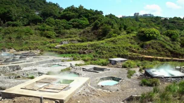 Montagnes Avec Eau Chaude Source Géothermique Provenant Terrasses Dans Parc — Video