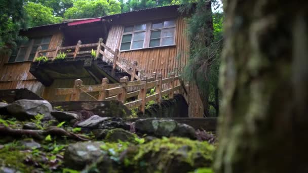 Casa Madera Entre Los Árboles Montaña Salvaje Taiwán Bosque Manyueyuan — Vídeos de Stock